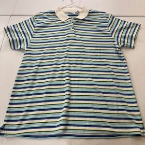Bobbie Brooks Ladies xl Striped Polo Shirt Blue Green White Nautical Cool‎ color